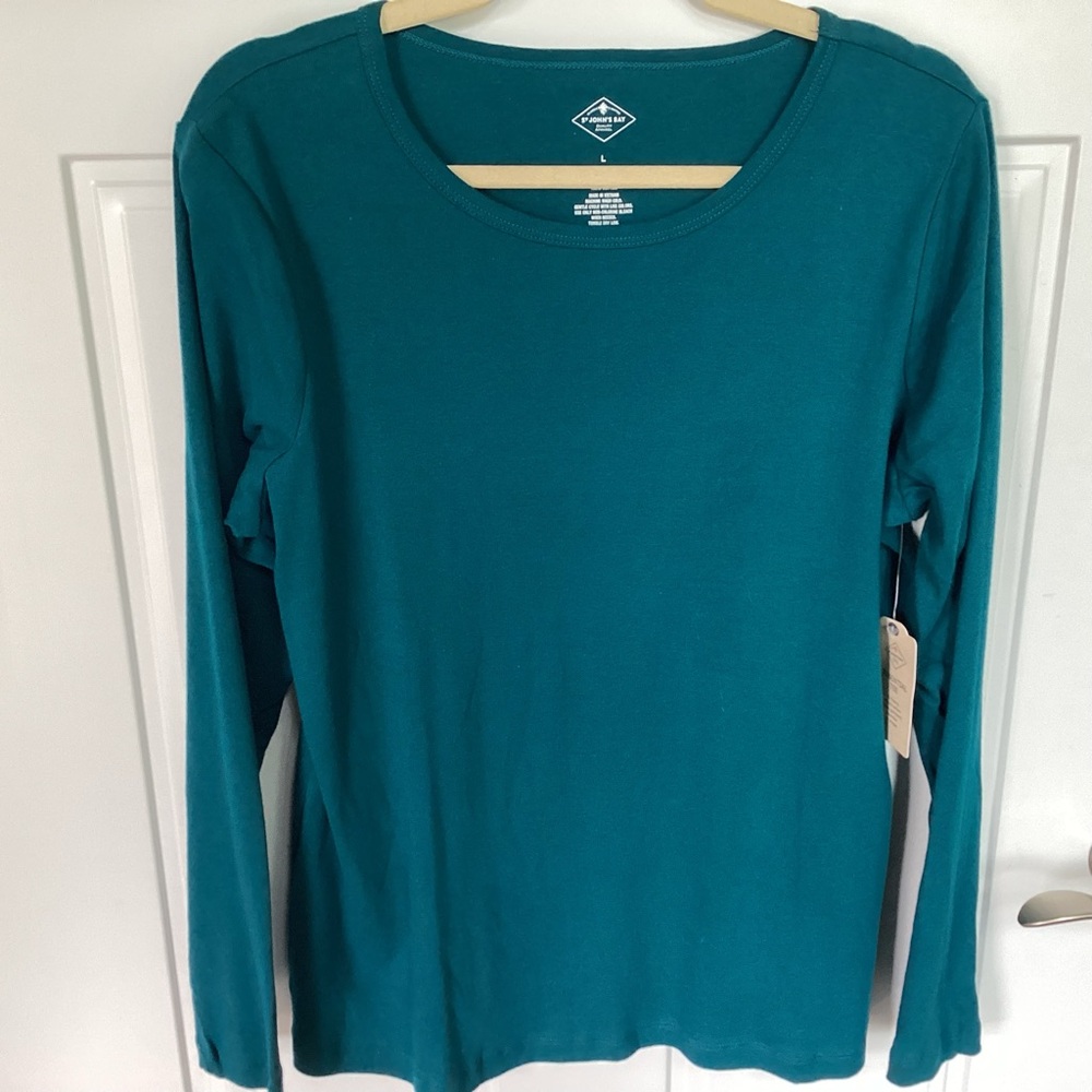 NWT JCPenney St Johns Bay Essential Tee L long Sleeve Crew Neck Turquoise